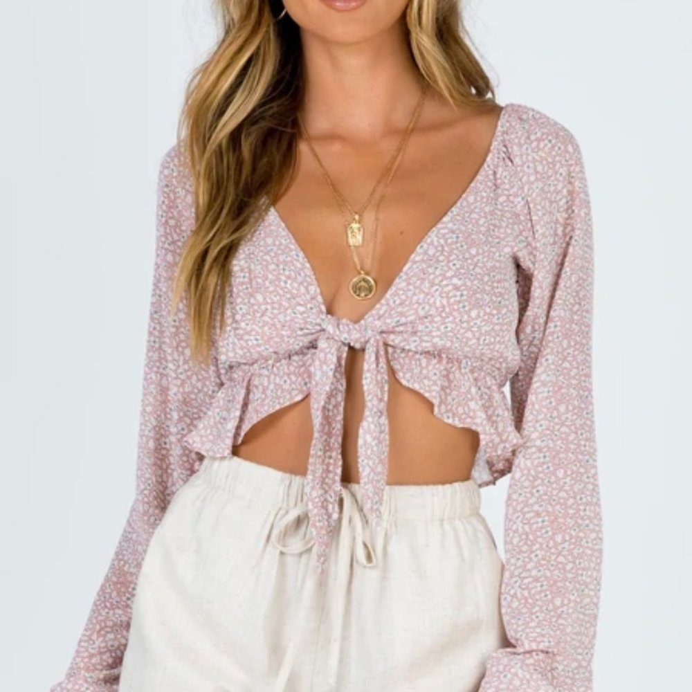 Princess Polly Front Tie Floral Shirt Long Sleeve